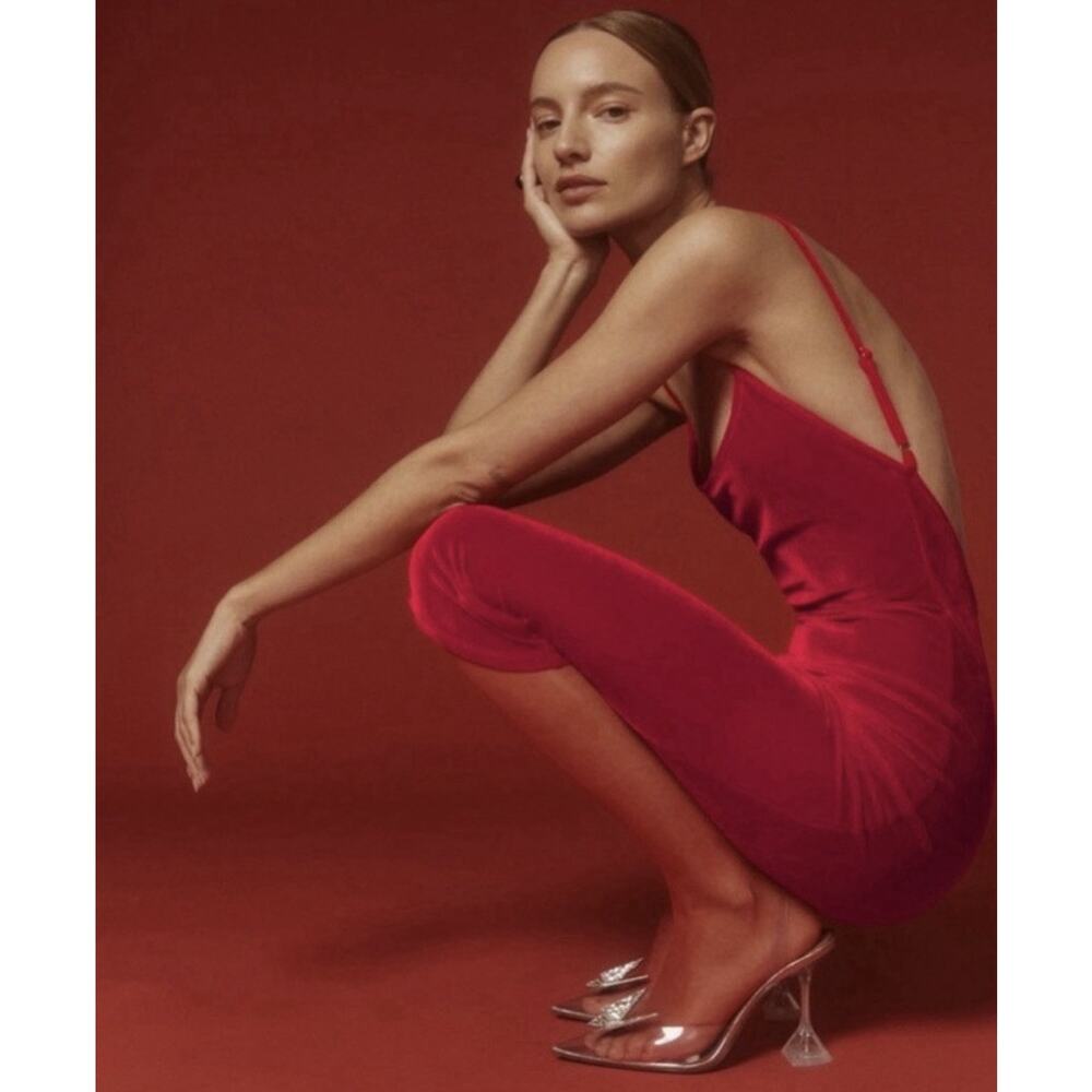 NWT Reformation Merel Velvet Midi Dress in Cherry Red Size XL Low Back NEW - Picture 4 of 9